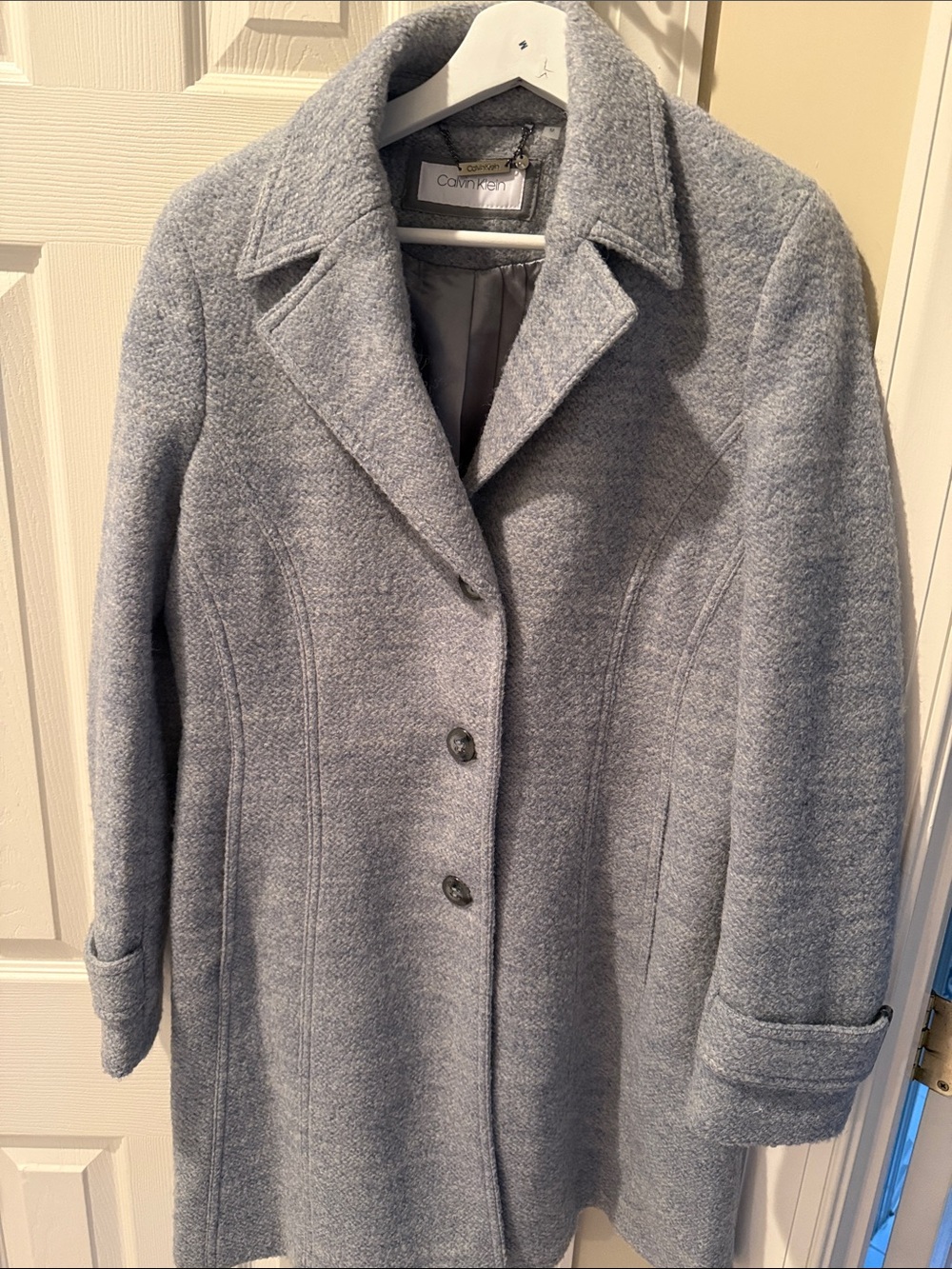 Calvin Klein Light Blue Wool-Blend Single-Breasted Trench Coat
